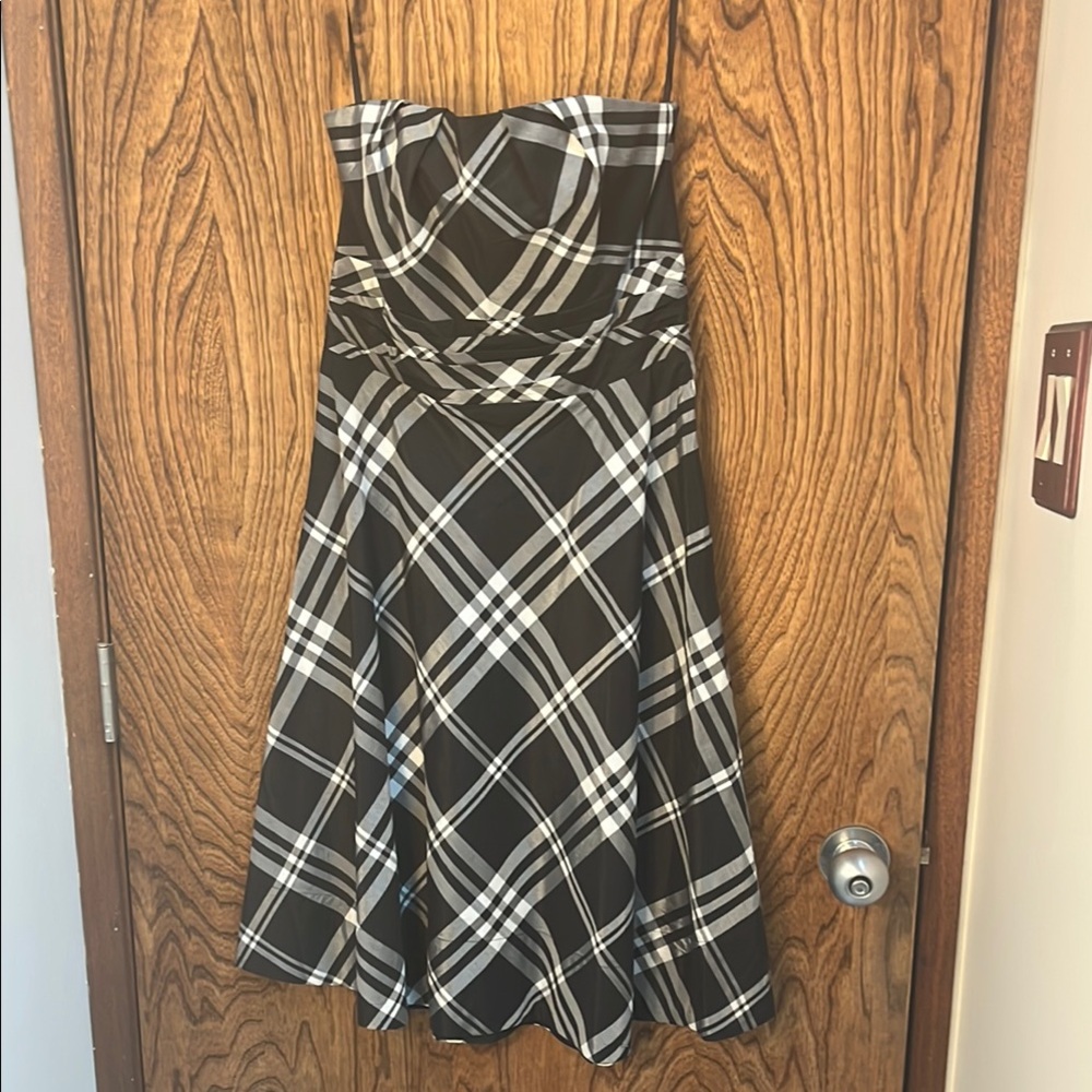 White House Black Market Plaid Strapless Dress